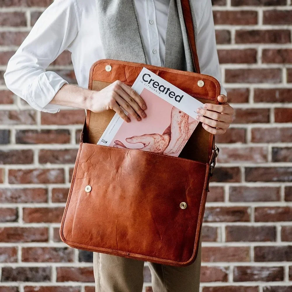 Men's Brown Leather Laptop Bag